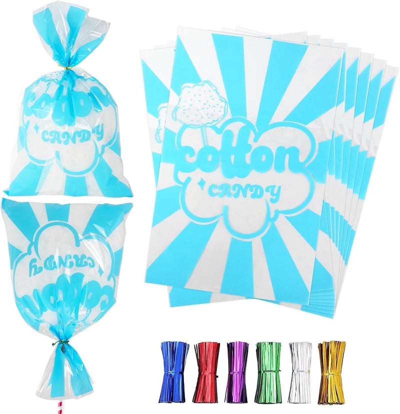 GraceKit 50 Pcs Carnival Cotton Candy Bags,11.5 x 18.5 Inch Cotton Candy Supplies with Ties for Carnivals Circus christmas Parties Concession Stand Supplies - Image 1